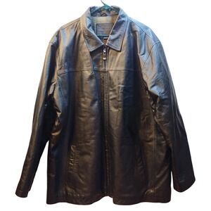 Vintage Knightsbridge‎ Men's XL Black Leather Jacket Full Zip Plaid Lined
